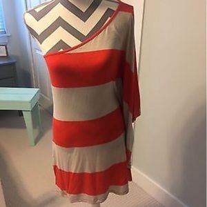 Express |  Striped Dress with Draped Sleeve